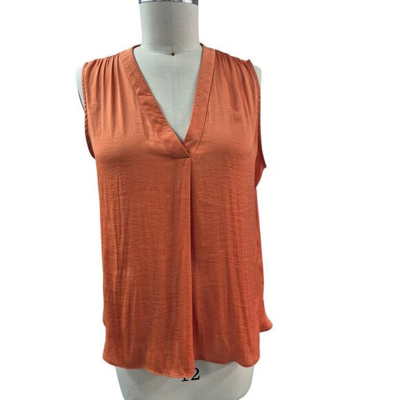 Vince Camuto Orange Rust Sleeveless V-neck Silky Polyester top Sz L - Picture 1 of 5